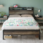 Tryston Bed Frame Industrial Platform Bed with Charging Station - Chic Decora