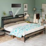 Tryston Bed Frame Industrial Platform Bed with Charging Station - Chic Decora