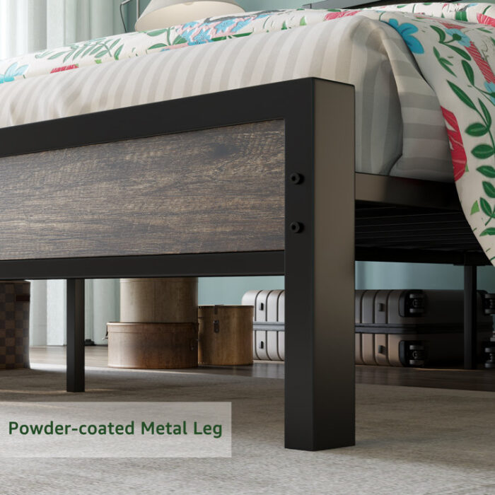 Tryston Bed Frame Industrial Platform Bed with Charging Station - Chic Decora