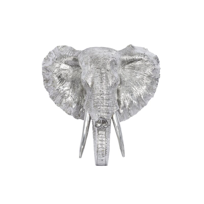 Tuart Silver Polystone Elephant Wall Decor with Tusks - Chic Decora