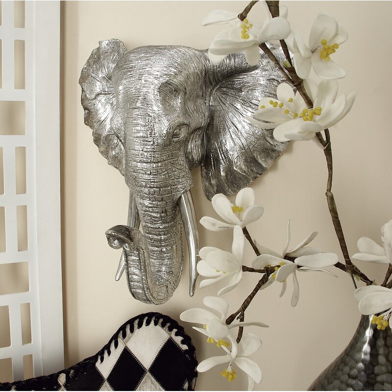 Tuart Silver Polystone Elephant Wall Decor with Tusks - Chic Decora