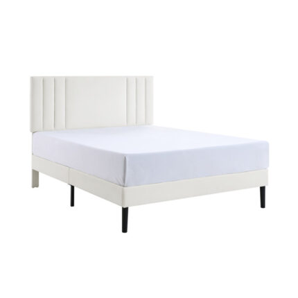 Tufted Upholstered Platform Bed Frame with Adjustable Height Headboard for Bedroom, Wooden Slats - Chic Decora