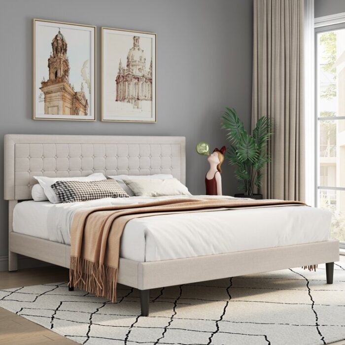 Tufted Upholstered Platform Bed with Adjustable Headboard - Chic Decora