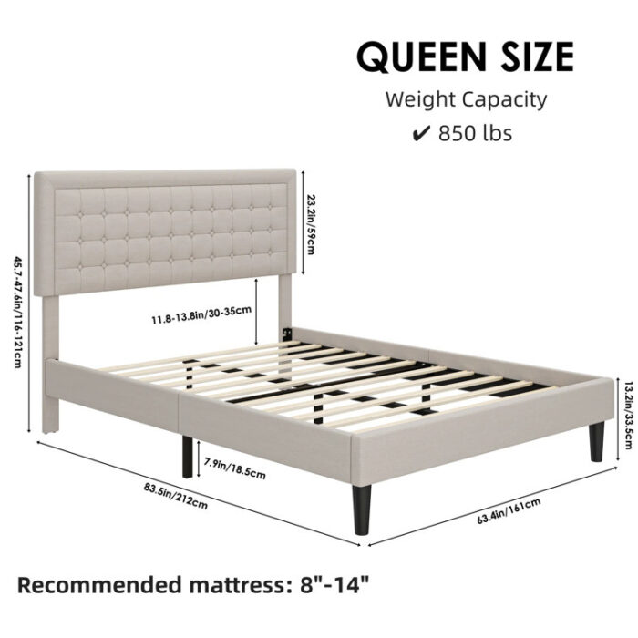 Tufted Upholstered Platform Bed with Adjustable Headboard - Chic Decora