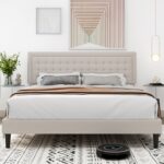 Tufted Upholstered Platform Bed with Adjustable Headboard - Chic Decora