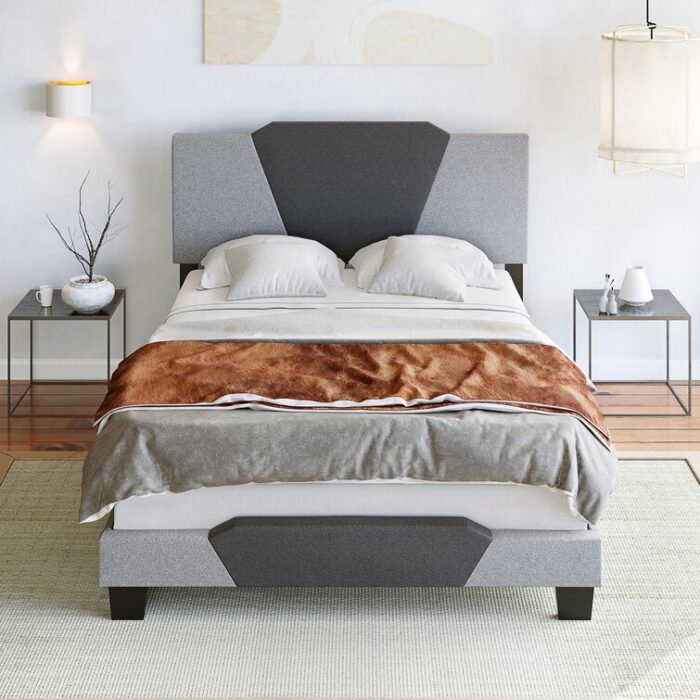 Tuscany Upholstered Geometric Linen Platform Bed Frame - Chic Decora