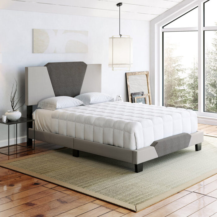 Tuscany Upholstered Geometric Linen Platform Bed Frame - Chic Decora