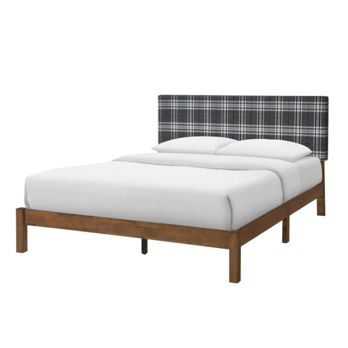 Umlesh Solid Wood Plaid Upholstered Queen Platform Bed Frame, No Box Spring Required, Easy Assembly - Chic Decora