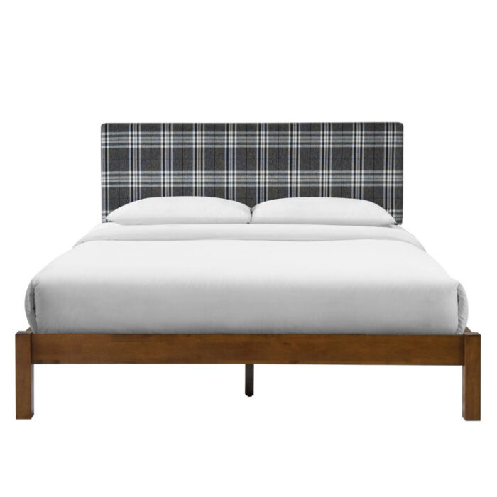 Umlesh Solid Wood Plaid Upholstered Queen Platform Bed Frame, No Box Spring Required, Easy Assembly - Chic Decora