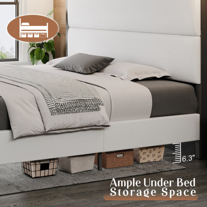 Unionvale Platform Bed Frame with 47.6″ Adjustable Linen Upholstered Headboard & 2 Storage Drawers, Wood Slats/No Box Spring Needed/Easy Assembly/ Noisy Free - Chic Decora