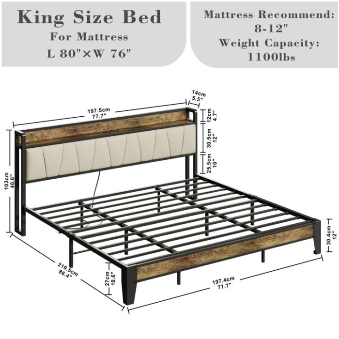 Upholstered Metal Bookcase Storage Bed - Chic Decora