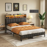 Upholstered Metal Bookcase Storage Bed - Chic Decora