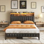 Upholstered Metal Bookcase Storage Bed - Chic Decora