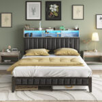 Upholstered Metal Bookcase Storage Bed - Chic Decora