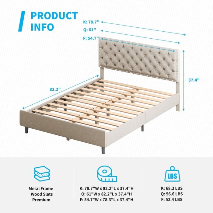 Upholstered Metal Platform Bed - Chic Decora