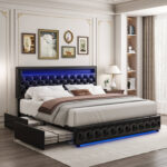 Upholstered Metal Platform Storage Bed - Chic Decora