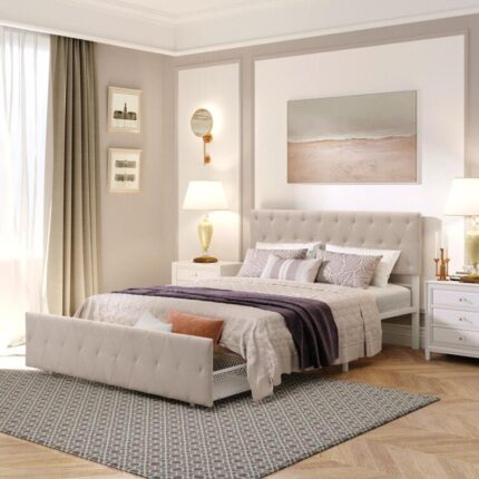 Upholstered Metal Platform Storage Bed - Chic Decora