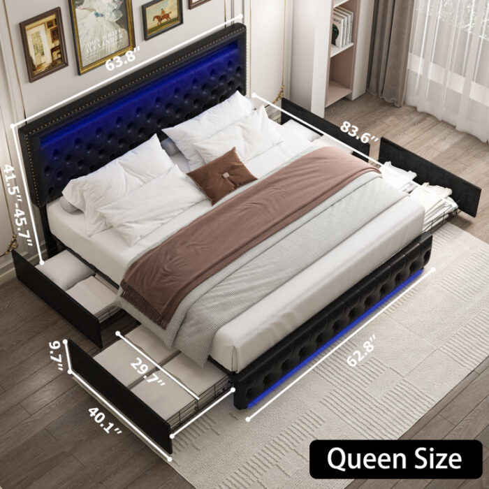 Upholstered Metal Platform Storage Bed - Chic Decora