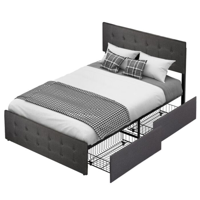 Upholstered Metal Platform Storage Bed - Chic Decora