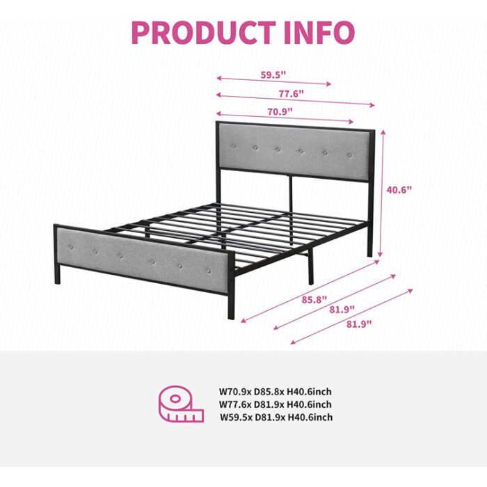 Upholstered Metal Slat Bed - Chic Decora