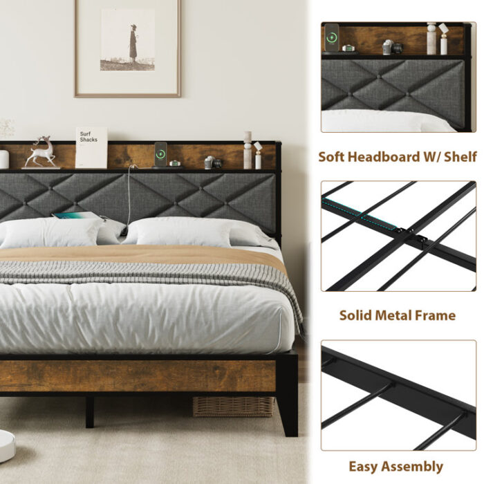 Upholstered Metal Slat Bed - Chic Decora