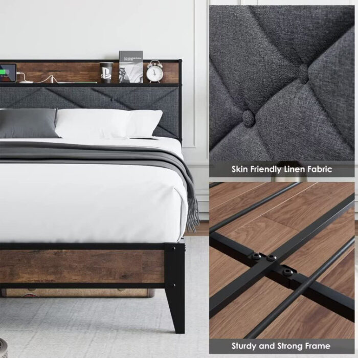 Upholstered Metal Slat Bed - Chic Decora