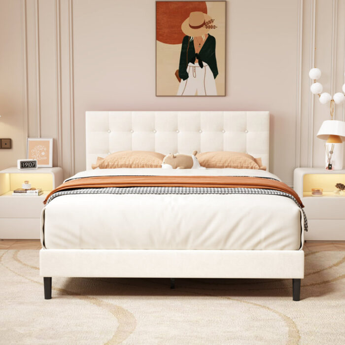 Upholstered Platform Bed - Chic Decora