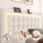 Upholstered Platform Bed with LED Lights, Charging Port, Floating Bed - Chic Decora