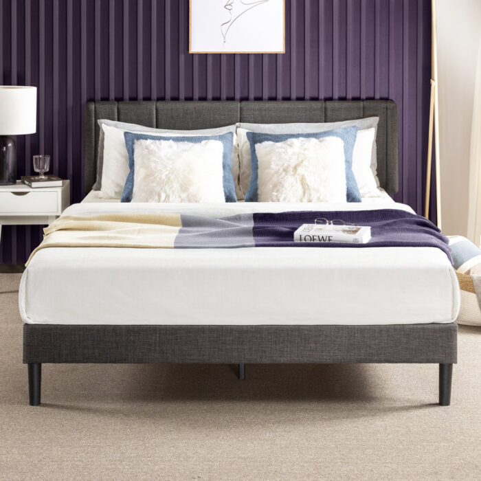 Upholstered Platform Bed with Vertical Channel Tufting - Chic Decora