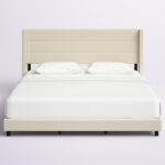 Upholstered Platform Bed with Wingback Headboard, Mattress Foundation with Slatted Supports - Chic Decora