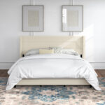 Upholstered Platform Bed with Wingback Headboard, Mattress Foundation with Slatted Supports - Chic Decora