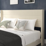 Upholstered Platform Bed with Wingback Headboard, Mattress Foundation with Slatted Supports - Chic Decora