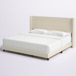 Upholstered Platform Bed with Wingback Headboard, Mattress Foundation with Slatted Supports - Chic Decora