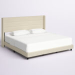 Upholstered Platform Bed with Wingback Headboard, Mattress Foundation with Slatted Supports - Chic Decora