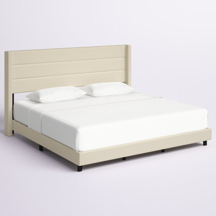 Upholstered Platform Bed with Wingback Headboard, Mattress Foundation with Slatted Supports - Chic Decora