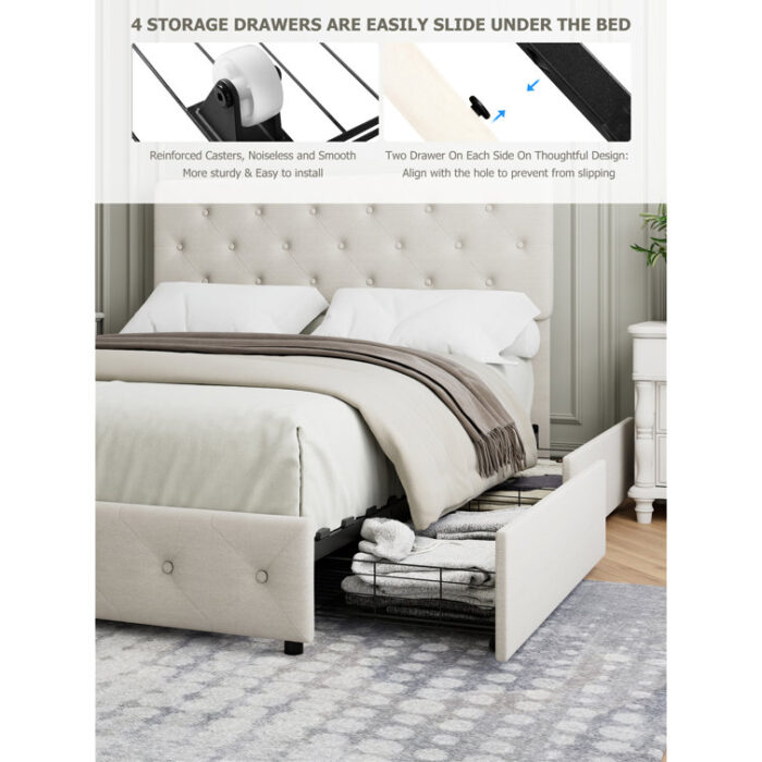 Upholstered Platform Storage Bed - Chic Decora