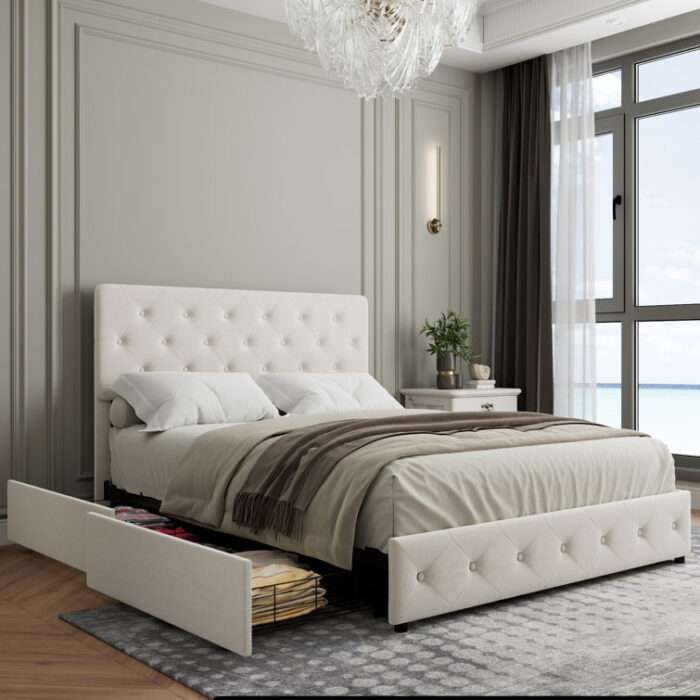 Upholstered Platform Storage Bed - Chic Decora