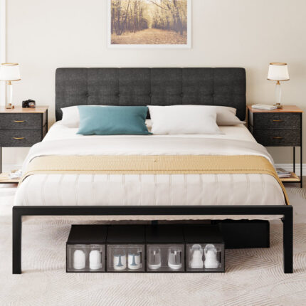 Upholstered Storage Platform Bed with Adjustable Headboard - Chic Decora