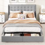 Upholstered Wingback Lift Up Platform Bed with Built-in Outlets - Chic Decora