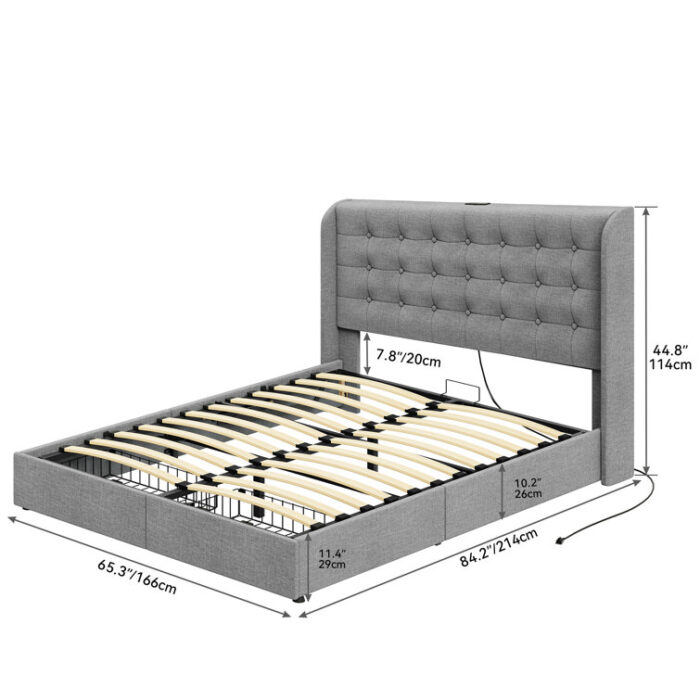 Upholstered Wingback Lift Up Platform Bed with Built-in Outlets - Chic Decora