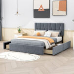 Upholstery Platform Bed with Four Drawers - Chic Decora