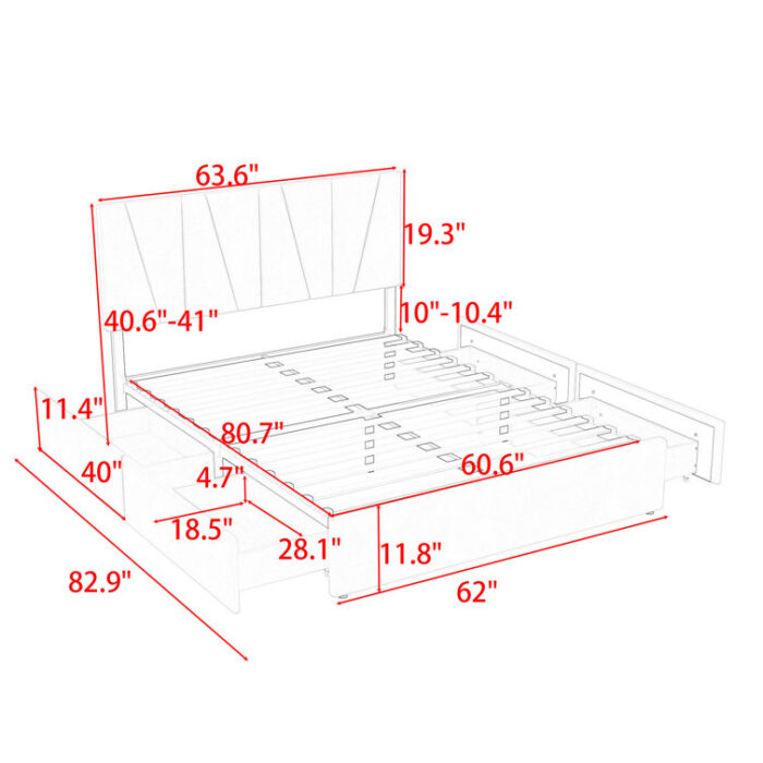 Upholstery Platform Bed with Four Drawers - Chic Decora