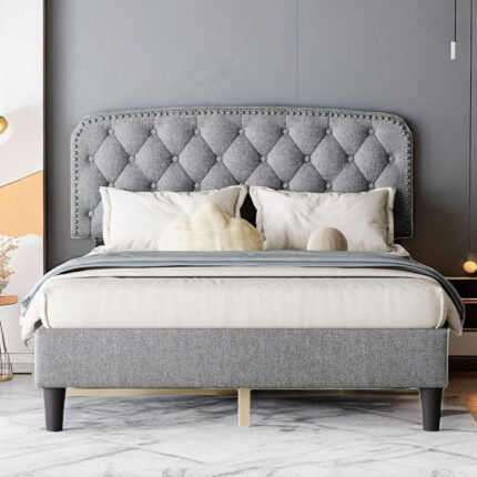 Vay Upholstered Platform Bed with Button Tufted Headboard - Chic Decora