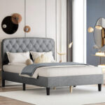 Vay Upholstered Platform Bed with Button Tufted Headboard - Chic Decora