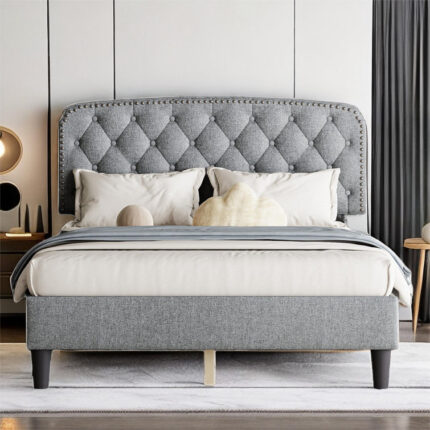 Vay Upholstered Platform Bed with Button Tufted Headboard - Chic Decora