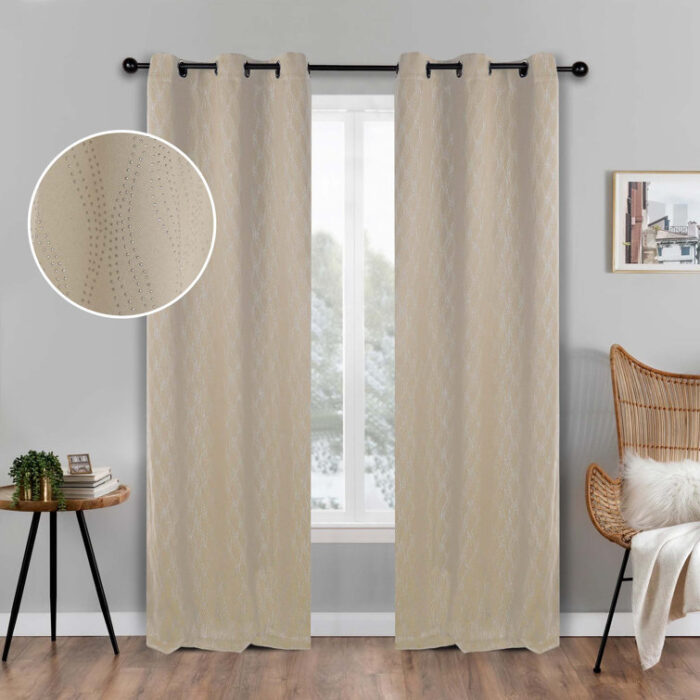 Vedder Modern Textured Waves Polyester Room Darkening Blackout Curtain Pair (Set of 2) - Chic Decora