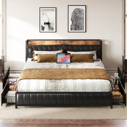 Vegan Leather Bookcase Bed - Chic Decora