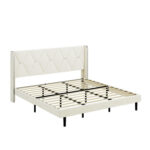 Velvet Upholstered Platform Bed, Wingback Headboard - Chic Decora