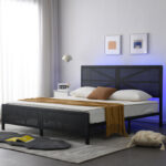 Vergilia Industrial Style Metal Platform Bed Frame with RGB LED Lights - Chic Decora