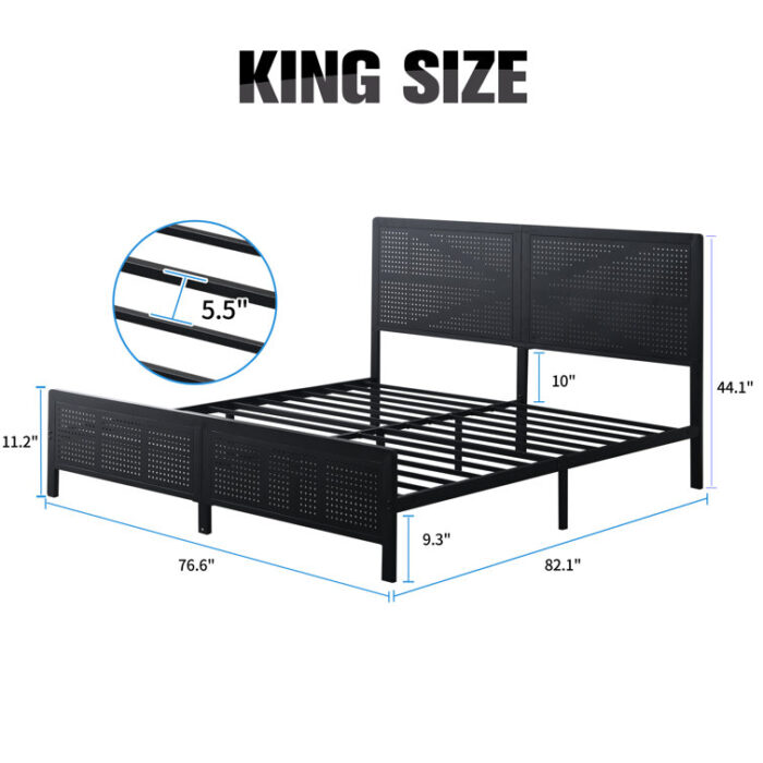 Vergilia Industrial Style Metal Platform Bed Frame with RGB LED Lights - Chic Decora